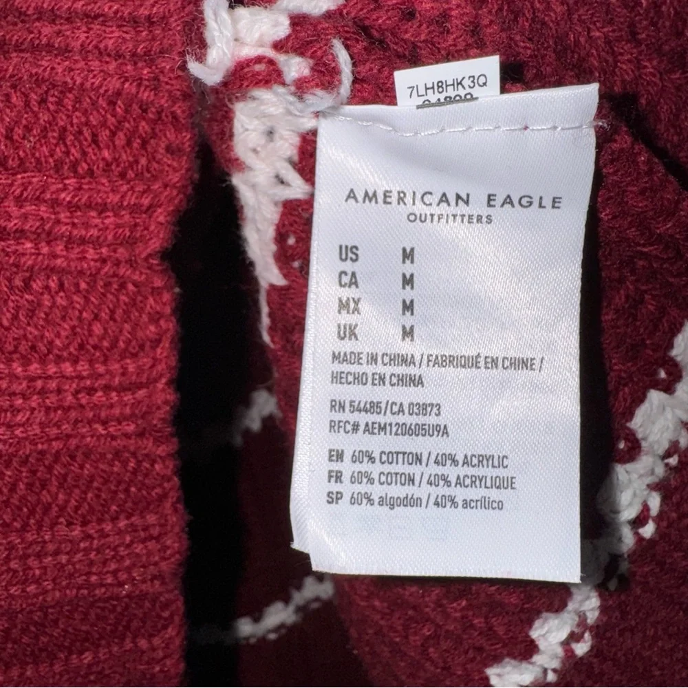 M157 American Eagle Outfitters Dark Red Burgundy Knit Sweater with White Stripes - Picture 4 of 13